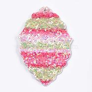 PU Leather Big Pendants, with Sequins, Leaf, Colorful, 60.5x36x2mm, Hole: 2mm(FIND-S299-19B)