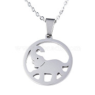 201 Stainless Steel Pendants Necklaces, with Cable Chains and Lobster Claw Clasps, Elephant, Stainless Steel Color, 17.71 inch(45cm), 1.5mm(NJEW-S105-JN666-45-1)