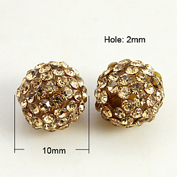 Resin Rhinestone Beads, Grade A, Round, Lt.Col.Topaz, 10mm, Hole: 2mm(RB-A025-10mm-A14)
