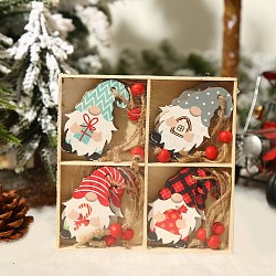 Wooden Pendant Decorations, with Hemp Rope, Christmas Theme, Gnome/Dwarf, Mixed Color, 140x140x20mm(PW22092360038)