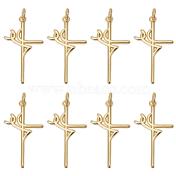 10Pcs Rack Plating Brass Pendants, with Jump Ring, Cadmium Free & Lead Free, Long-Lasting Plated, Faith Cross, Real 18K Gold Plated, 27x17x1.5mm, Jump Ring: 5x1mm, Inner Diameter: 3mm(KK-BBC0010-77)