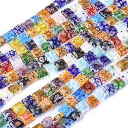 Square Handmade Millefiori Glass Beads Strands, Mixed Color, 10x10x4mm, Hole: 1mm, about 38pcs/strand, 14.9 inch(X-LK-R004-14)