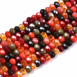 Electroplate Mixed Color Glass Beads Strands, AB Color Plated, Faceted Rondelle, FireBrick, 3x2mm, Hole: 0.8mm, about 186~193pcs/strand, 17.13 inch~17.32 inch, (43.5cm~44cm)(GLAA-T006-07-B01)