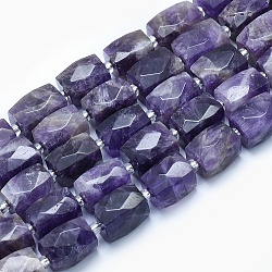 Natural Amethyst Beads Strands, Faceted, Cuboid, 15~16x11~12x11~12mm, Hole: 1.5mm, about 20~22pcs/strand, 15.3~15.7 inch(39~40cm)(G-G765-23)