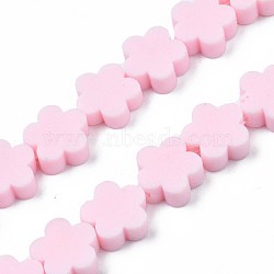 Handmade Polymer Clay Bead Strands, Flower, Pink, 9~10x9~10x4~4.5mm, Hole: 1.6mm, about 36~40pcs/strand, 13.58 inch~14.57 inch(34.5~37cm)(CLAY-N011-023-01I)