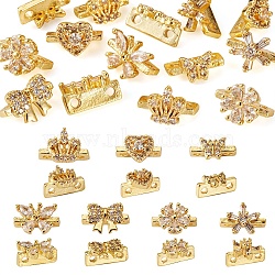 14Pcs 7 Style Rack Plating Brass Pave Cubic Zirconia Slide Charms, Cadmium Free & Lead Free, Long-Lasting Plated, Mixed Shapes, Real 18K Gold Plated, 5~10x7~10x5~6mm, Hole: 1.4mm, 2pcs/style(KK-TA0001-36)