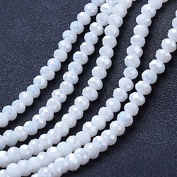 Electroplate Glass Beads Strands, Opaque Solid Color, AB Color Plated, Faceted, Rondelle, White, 2.5x2mm, Hole: 0.4mm, about 150~170pcs/strand, 11 inch(27.5cm)(EGLA-A034-P1mm-B18)