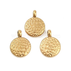 Ion Plating(IP) 304 Stainless Steel Charms, Textured, Round Charm, Golden, 10.5x8x2.2mm, Hole: 2mm(STAS-M017-13G)