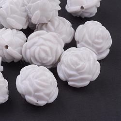 Opaque Acrylic Beads, Flower, White, about 24mm long, 24mm wide, 20mm thick, Hole: 2mm, about 99pcs/500g(MACR-S635-2)