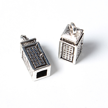 Tibetan Style Alloy Pendants, Cadmium Free & Lead Free, Telephone Booth, Antique Silver, 23x8x8mm, Hole: 2~4.5mm
