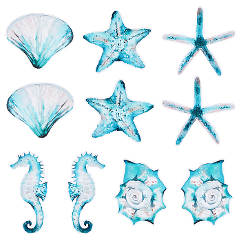 Ocean Theme Waterproof PVC Plastic Stickers, with Magnetism, Anti-Collision Stickers, Mixed Sea Animals Patterns , Cyan, 10.5~16x7.3~12.6x0.05cm, 10pcs/set