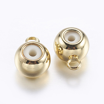 Brass Tube Bails, Loop Bails, with Rubber, Barrel, Golden, 7x5x3.5mm, Hole: 0.7mm, Inner Diameter: 1.5mm