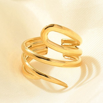 304 Stainless Steel Multi-layer Open Cuff Rings for Women, Real 18K Gold Plated, 21mm, Adjustable