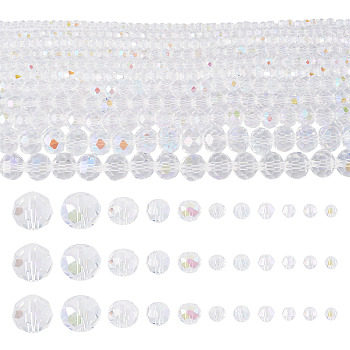 11 Strands 11 Styles Electroplate Glass Beads Strands, Half Rainbow Plated, Faceted, Clear, 2.9~3.3mm