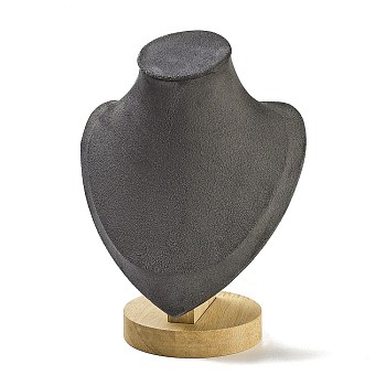 Microfiber Necklace Display Stands, Desktio Bust Shaped Necklace Holder with Wood Base, Gray, 14x8.5x18.5cm