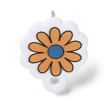 Flower Resin Stud Earrings, with Iron Pins, Orange, 18x15.8x2mm