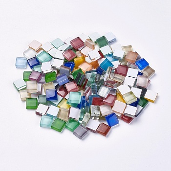 Glass Cabochons, Square, Mixed Color, 9.5~10x9.5~10x4mm