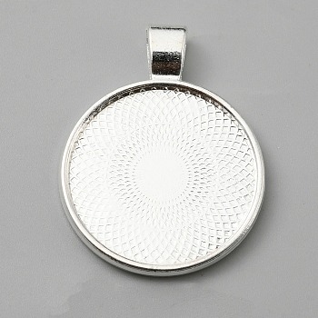 Alloy Double-side Pendant Cabochon Settings, Flat Round, Silver, Tray: 25mm, 35.5x27.5x5.5mm, Hole: 6x4mm