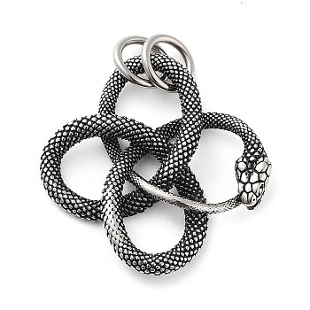 304 Stainless Steel Pendants, with Jump Ring, Snake Charm, Antique Silver, 37x36.5x4.5mm, Hole: 7mm