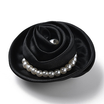 Flower Cloth with Plastic Pearl Brooch Pin, Platinum Tone Iron Pin for Clothes Bags, Black, 70~75x72~80x27~32mm