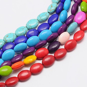 Dyed Synthetical Turquoise Oval Bead Strand, 13x10x5mm, Hole: 1mm, about 30pcs/strand, 15.7 inch