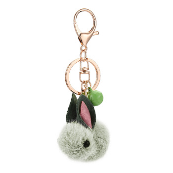 Wool Felt Keychain, with Iron Key Rings & Lobster Claw Clasps & Bell, Rabbit Pattern, 5x6cm