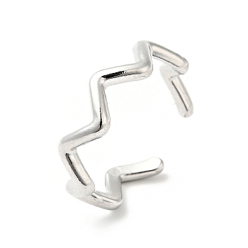 304 Stainless Steel Wave Open Cuff Ring for Women, Stainless Steel Color, US Size 7 3/4(17.9mm)