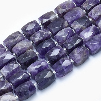 Natural Amethyst Beads Strands, Faceted, Cuboid, 15~16x11~12x11~12mm, Hole: 1.5mm, about 20~22pcs/strand, 15.3~15.7 inch(39~40cm)