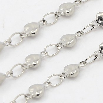 304 Stainless Steel Link Chains, Decorative Heart Chain, Soldered, Stainless Steel Color, 3.5x2mm