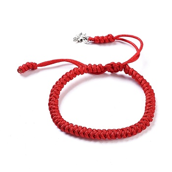 Nylon Thread Braided Bracelets, Red String Bracelets, with 304 Stainless Steel Jump Rings and Alloy Lotus Charms, Red, 2 inch~3-3/8 inch(5.2~8.7cm)