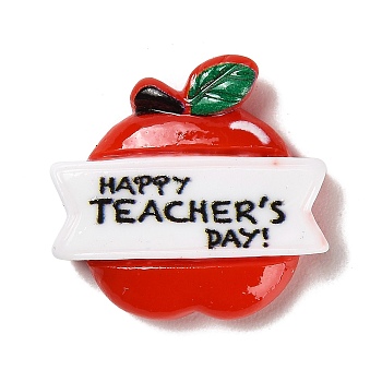 Teacher's Day Theme Opaque Resin Cabochons, Apple, 22x22.5x6mm