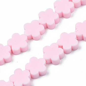Handmade Polymer Clay Bead Strands, Flower, Pink, 9~10x9~10x4~4.5mm, Hole: 1.6mm, about 36~40pcs/strand, 13.58 inch~14.57 inch(34.5~37cm)