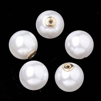 High Luster Eco-Friendly Plastic Imitation Pearl Ear Nuts, Earring Backs, Grade A, with Aluminum Findings, Round, White, 8mm, Hole: 0.8mm
