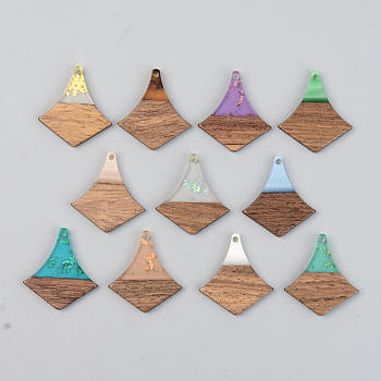 Resin & Walnut Wood Pendants, Arrows, Mixed Color, 28x25.5x3mm, Hole: 2mm