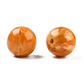 Resin Beads, Imitation Gemstone, Round, Dark Orange, 12x11.5mm, Hole: 1.5~3mm