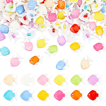 1-Hole Plastic Buttons, Fish, Mixed Color, 18x14.5x7.5mm, Hole: 2.5mm, 200pcs/box