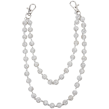 1Pc Polymer Clay Rhinestone Round Beads Trousers Chain, with Alloy Clasps, Platinum, 388mm