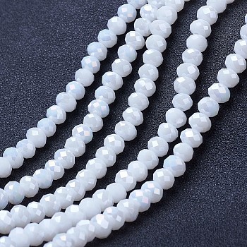 Electroplate Glass Beads Strands, Opaque Solid Color, AB Color Plated, Faceted, Rondelle, White, 2.5x2mm, Hole: 0.4mm, about 150~170pcs/strand, 11 inch(27.5cm)