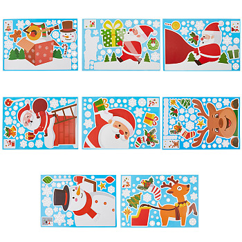 8 Sheets 8 Styles Christmas Themed PVC Static Stickers, for Window Decoration, Colorful, Reindeer & Snowman & Gift Box & Santa Claus Pattern, Colorful, 294x196x0.2mm, Sitcker: 7~238x7~248mm, 1 sheet/style