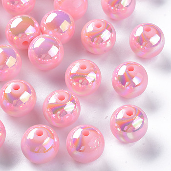 Opaque Acrylic Beads, AB Color Plated, Round, Pearl Pink, 16x15mm, Hole: 2.8mm, about 220pcs/500g