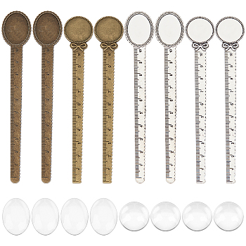 DIY Blank Dome Bookmark Ruler Making Kit, Including Alloy Cabochon Setting, Glass Cabochons, Antique Bronze & Antique Silver, 16Pcs/box