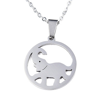 201 Stainless Steel Pendants Necklaces, with Cable Chains and Lobster Claw Clasps, Elephant, Stainless Steel Color, 17.71 inch(45cm), 1.5mm