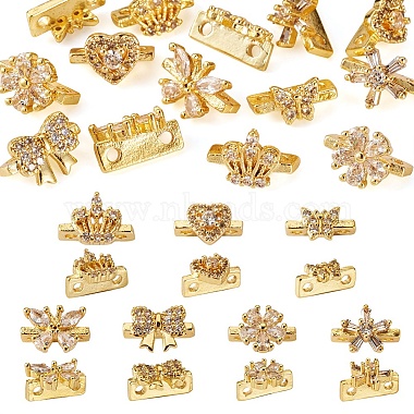 Real 18K Gold Plated Mixed Shapes Brass+Cubic Zirconia Slide Charms