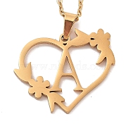Vacuum Plating 201 Stainless Steel Pendant Necklaces, Letter A, 12.28 inch(31.2cm)(NJEW-R267-02A-G)