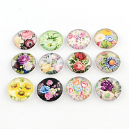 Half Round/Dome Floral Pattern Glass Flatback Cabochons for DIY Projects, Mixed Color, 25x6mm(GGLA-Q037-25mm-M16)