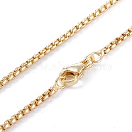 Brass Box Chain Necklaces, with Lobster Claw Clasps, Long-Lasting Plated, Real 18K Gold Plated, 17.32 inch(44cm), 2mm(X-NJEW-I247-04G)