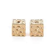 Brass Beads, Nickel Free, Square, Real 18K Gold Plated, 6x6mm, Hole: 1.6mm(KK-S356-483A-NF)