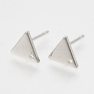 Brass Stud Earring Findings, with Loop and Flat Plate, Hole, Triangle, Nickel Free, Real Platinum Plated, 7x8x1mm, Hole: 1mm, Pin: 0.7mm(KK-N186-63P)