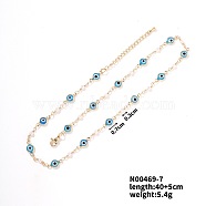 Brass Resin Evil Eye Link Lock Collarbone Necklaces, Golden, Blue, 15.75 inch(40cm)(TU6924-1)