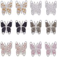 Butterfly Rhinestone Patches, Iron/Sew on Appliques, Costume Accessories, for Clothes, Bag Pants, Shoes, Cellphone Case, Mixed Color, 62x62x4mm, 6 colors, 2pcs/color, 12pcs/box(DIY-FG0001-36)